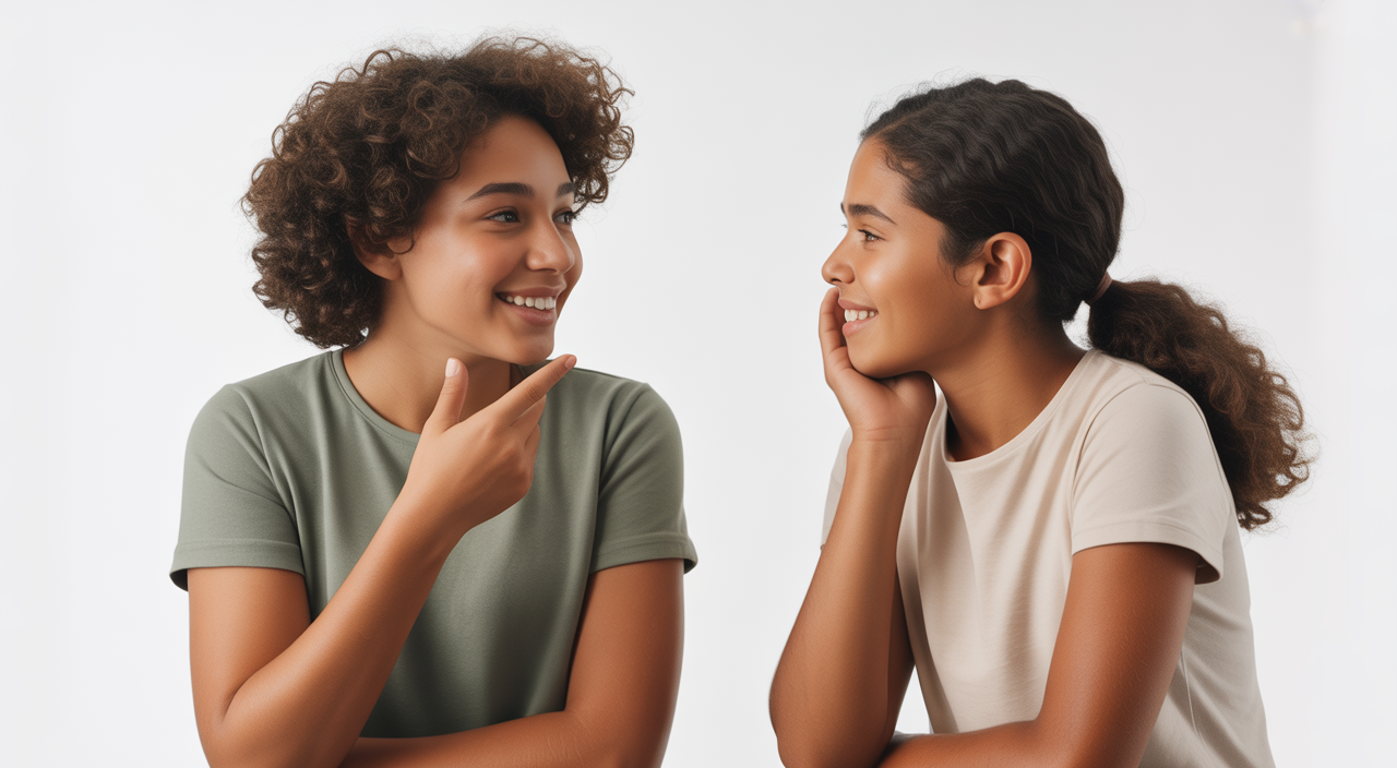 Two young individuals engaged in a supportive conversation, with a blurred cityscape in the background, symbolizing accessible telehealth support for NYC youth.