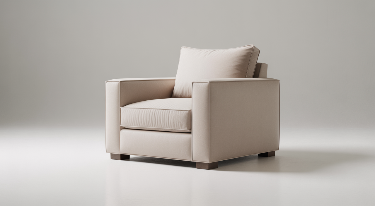 A perfectly clean and fresh upholstered armchair, representing professional chair cleaning services.