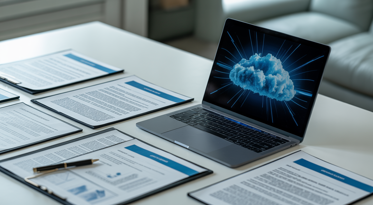 SaaS agreements legal documents surrounding a laptop, symbolizing legal protection for a software business.