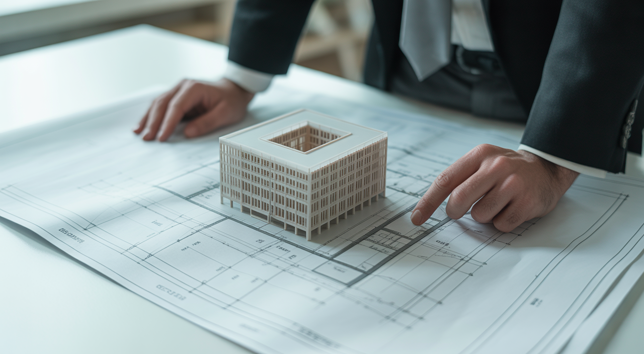 Architect reviewing architectural code compliance checklist for a real estate project