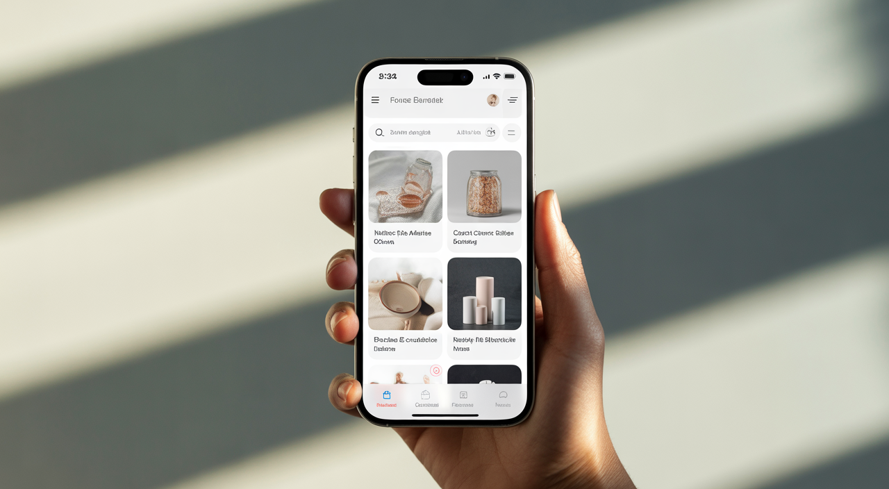Mobile-first ecommerce user interface on smartphone showing clear product categories and easy navigation