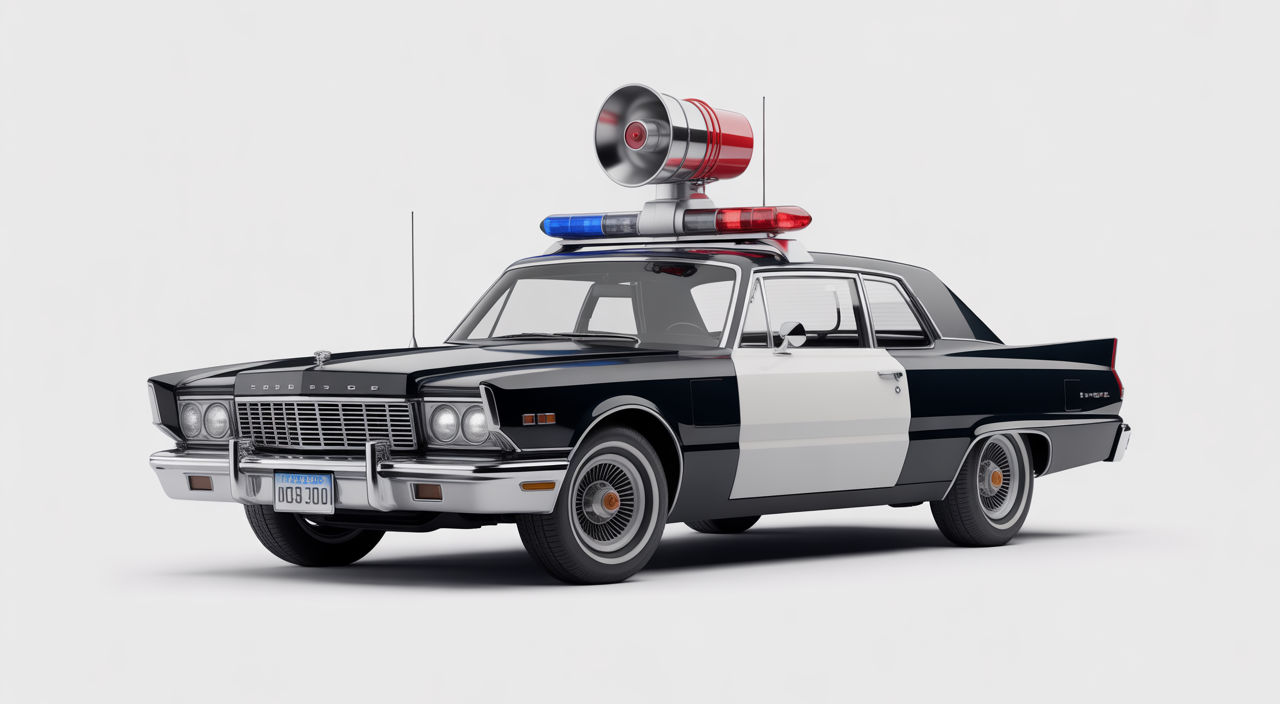 Hero image of a classic car featuring a prominently mounted Ecto-1 style siren on the roof against a clean white background
